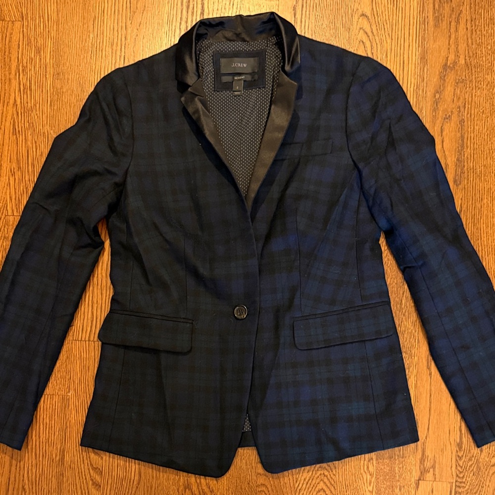 J. Crew Women's Navy and Black Plaid Blazer